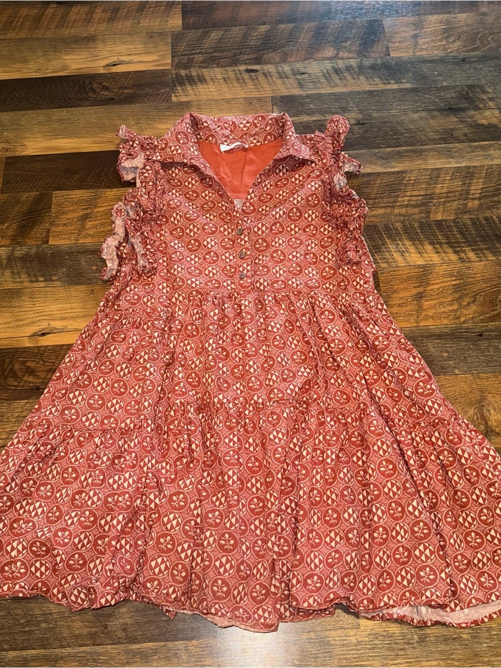 entro Coral Printed Ruffle-Sleeve Mini Dress